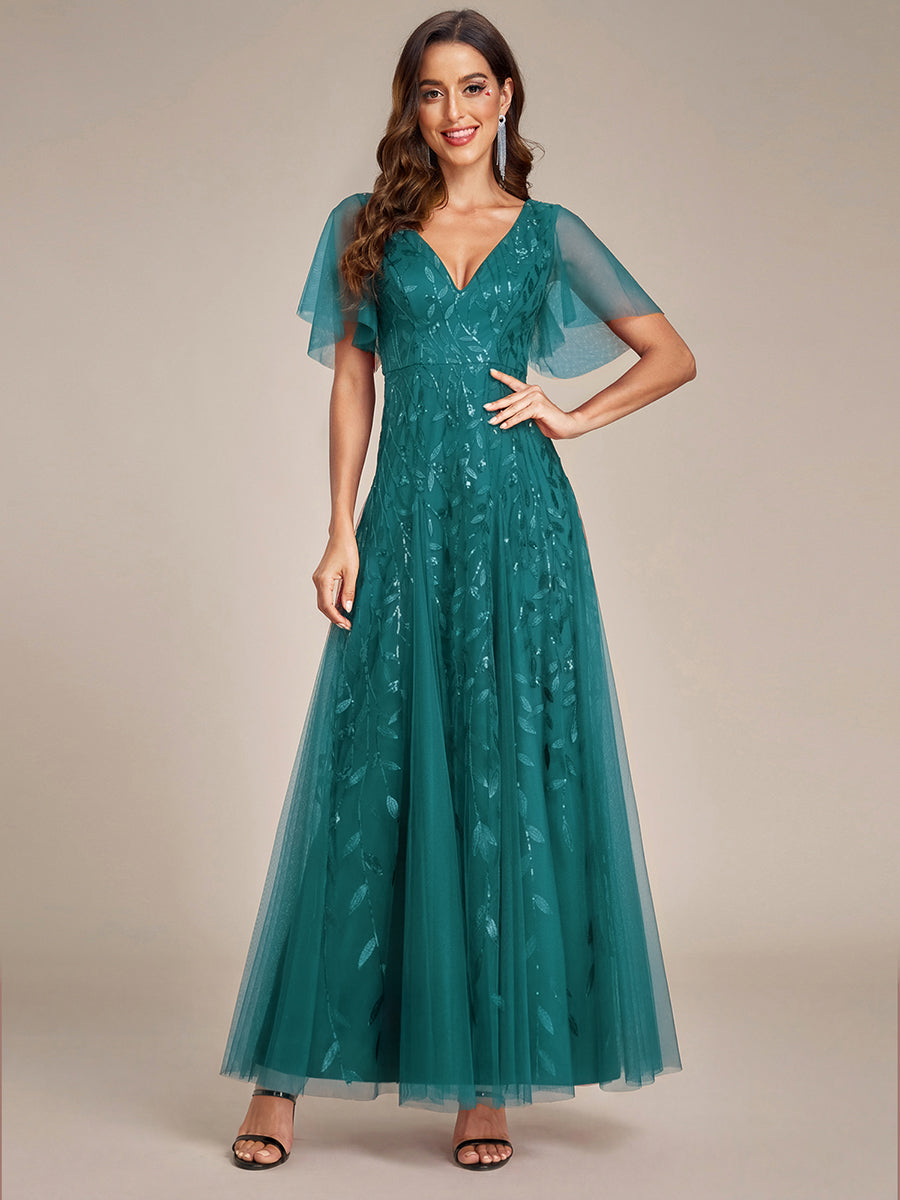 ever ASTRAL|Shimmery Ruffle Sleeves Maxi Sequin Evening Dress