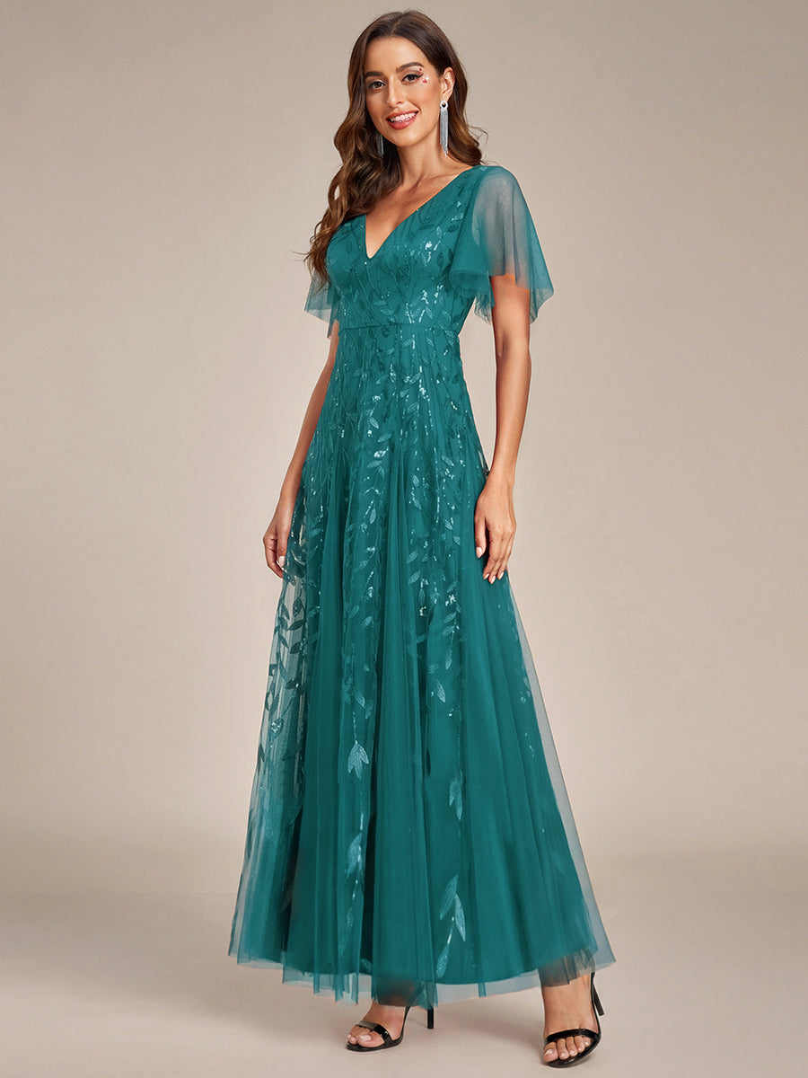ever ASTRAL|Shimmery Ruffle Sleeves Maxi Sequin Evening Dress