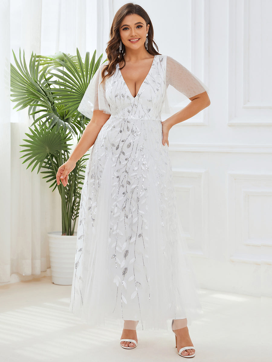 ever ASTRAL|Ruffle Sleeves Leaf Sequin Maxi Bridesmaid Dress