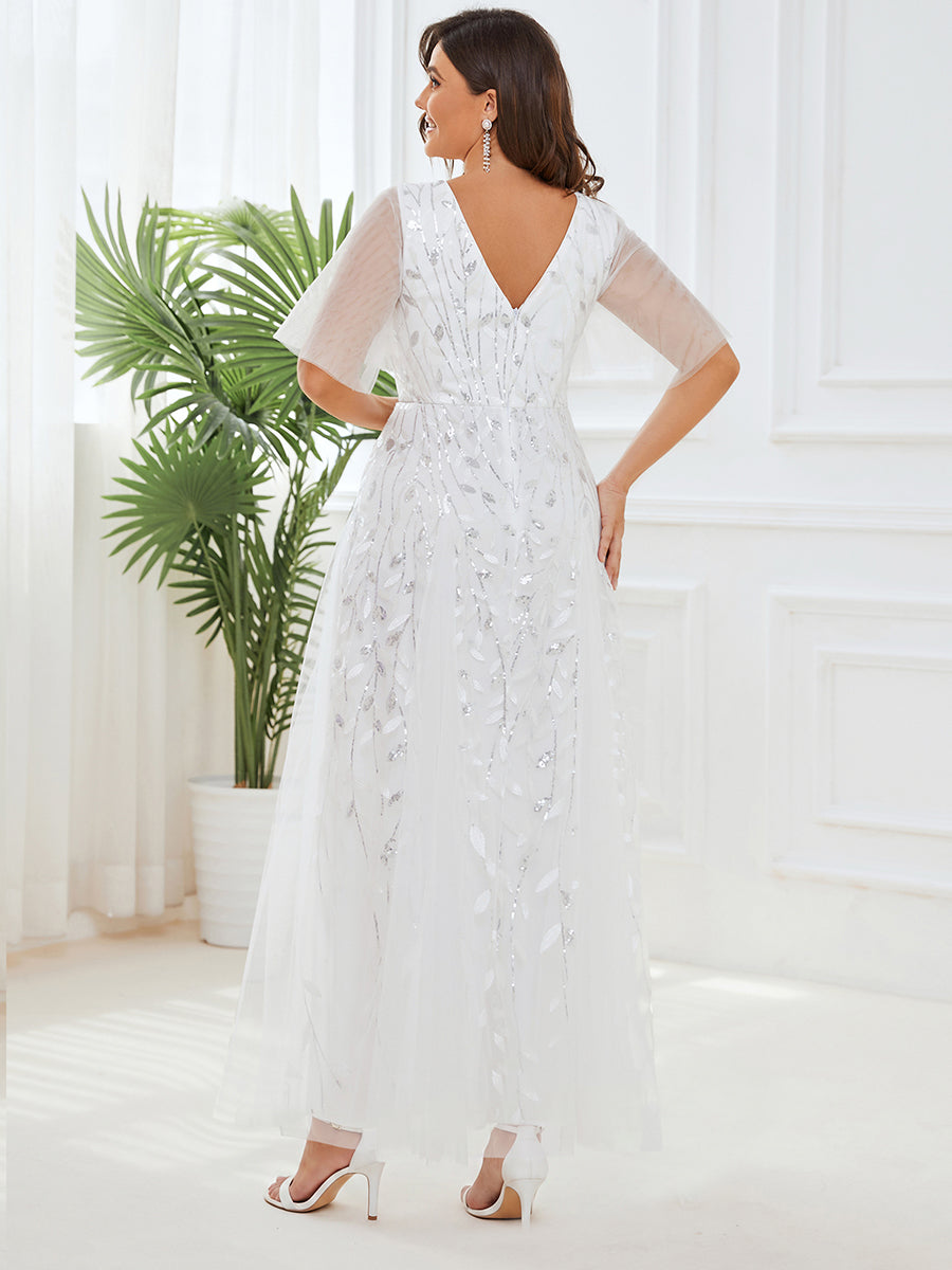 ever ASTRAL|Elegant Ruffle Sleeves Maxi Sequin Mother of the Bride Dress