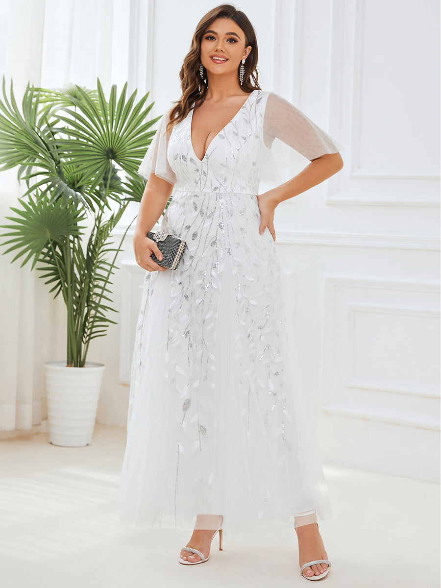ever ASTRAL|Ruffle Sleeves Leaf Sequin Maxi Bridesmaid Dress