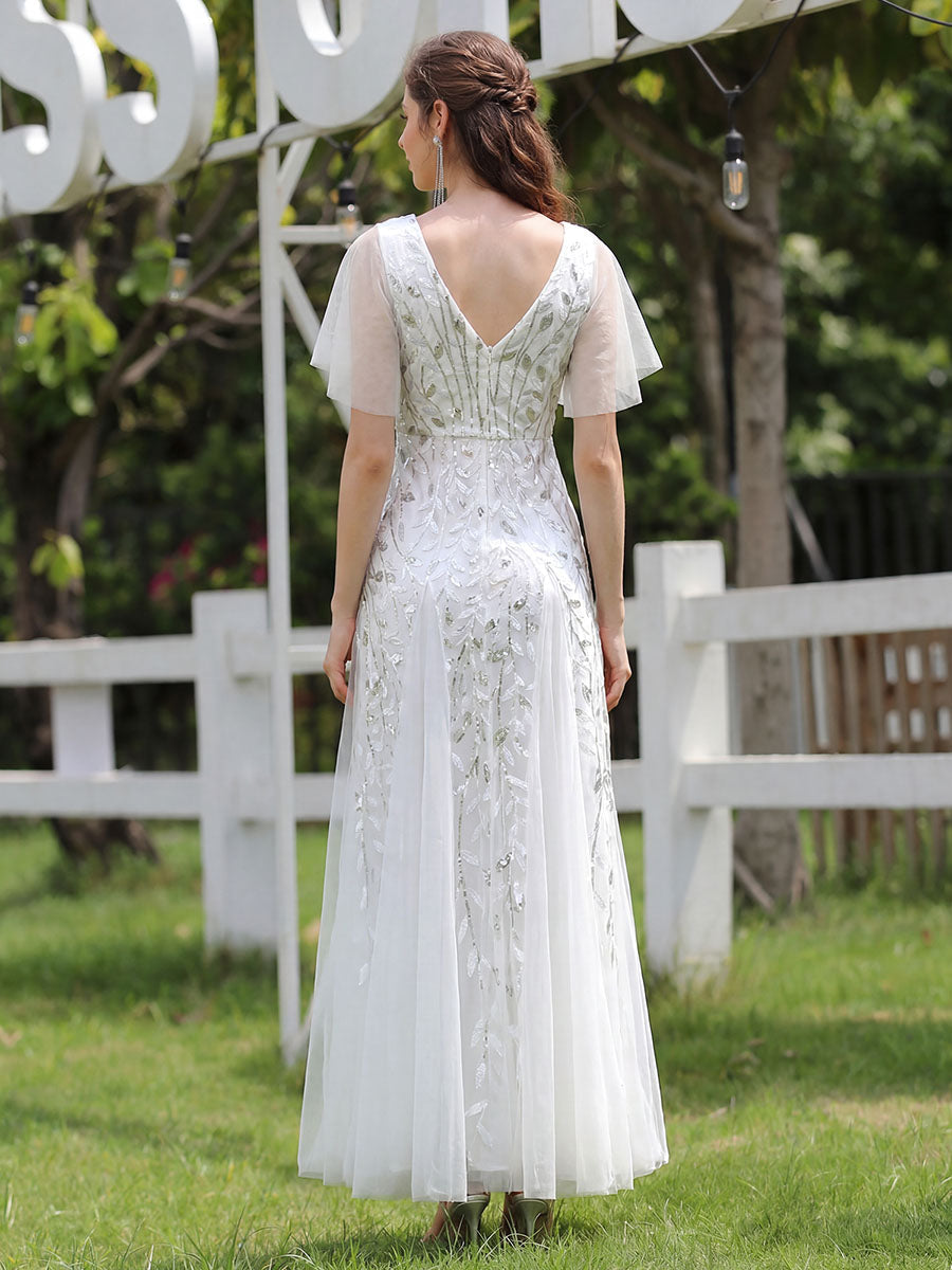 ever ASTRAL|Elegant Ruffle Sleeves Maxi Sequin Mother of the Bride Dress