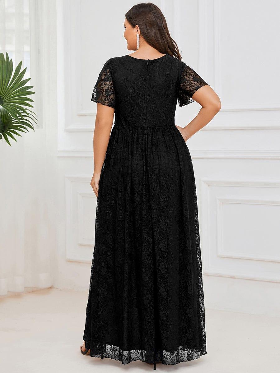 ever ELISE|Pleated V-Neck Lace Formal Evening Dress