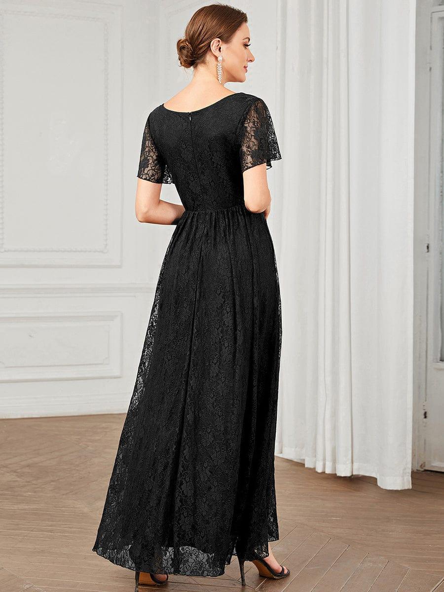 ever ELISE|Pleated V-Neck Lace Formal Evening Dress