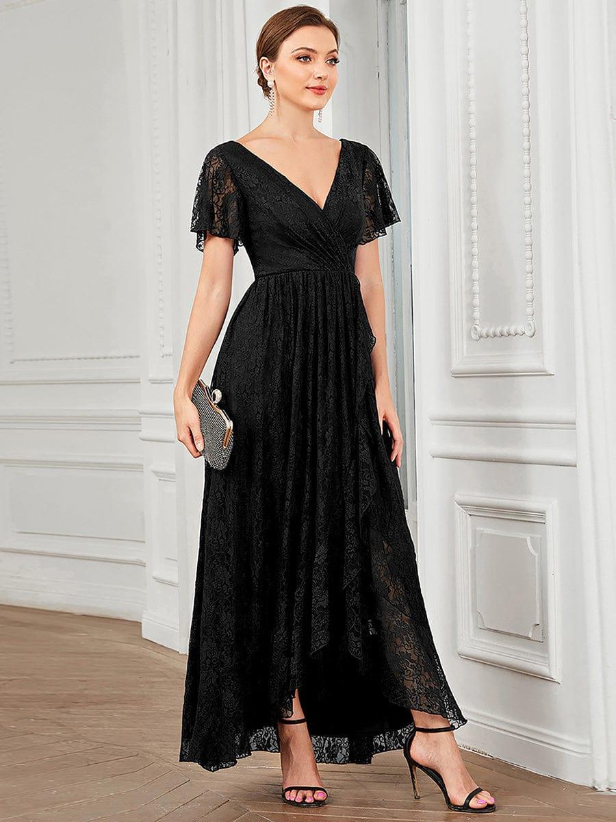 ever ELISE|Pleated V-Neck Lace Formal Evening Dress