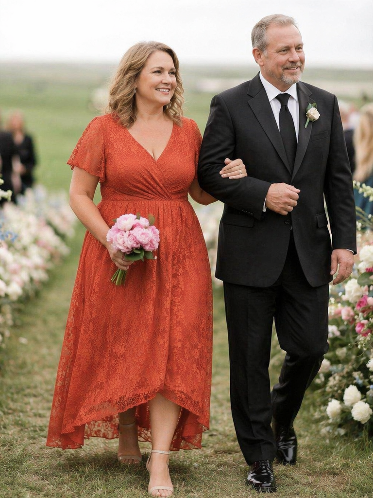 ever ELISE|Short Sleeve Ruffled Lace Mother of the Bride Dress