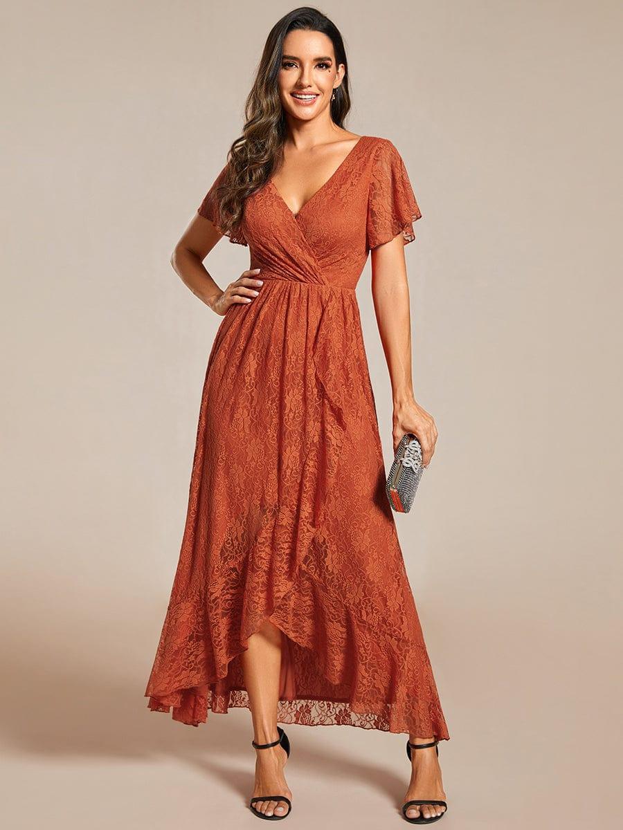 ever ELISE|Pleated V-Neck Lace Formal Evening Dress