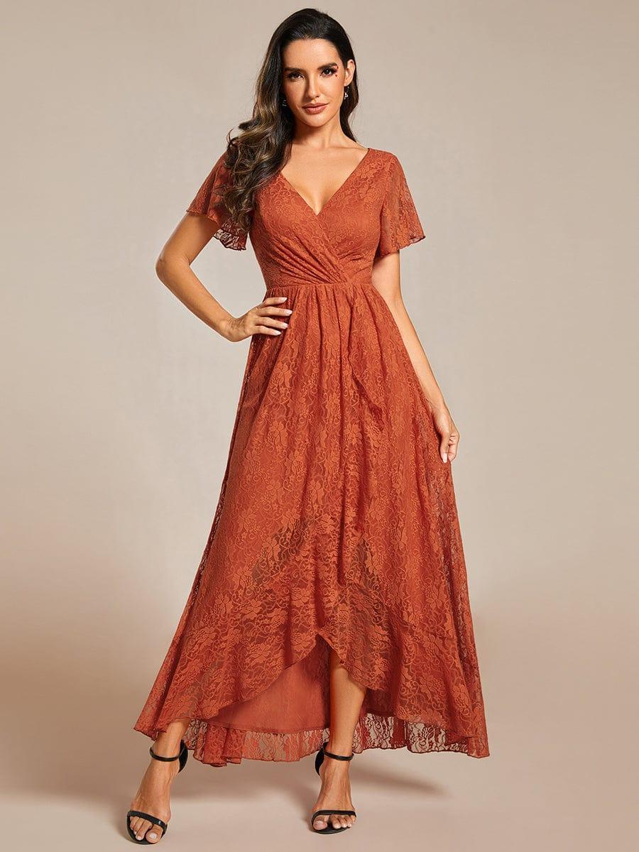 ever ELISE|Pleated V-Neck Lace Formal Evening Dress