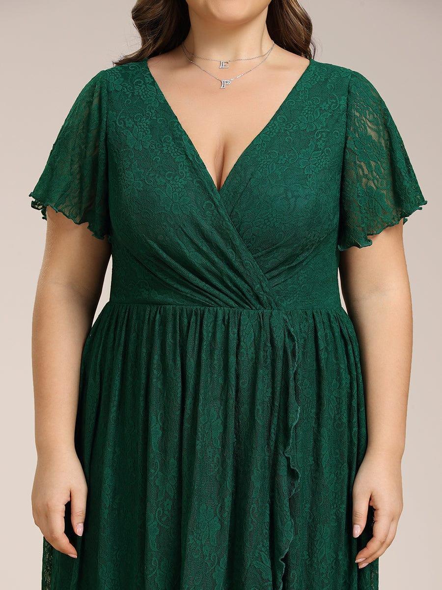 ever ELISE|Pleated V-Neck Lace Formal Evening Dress