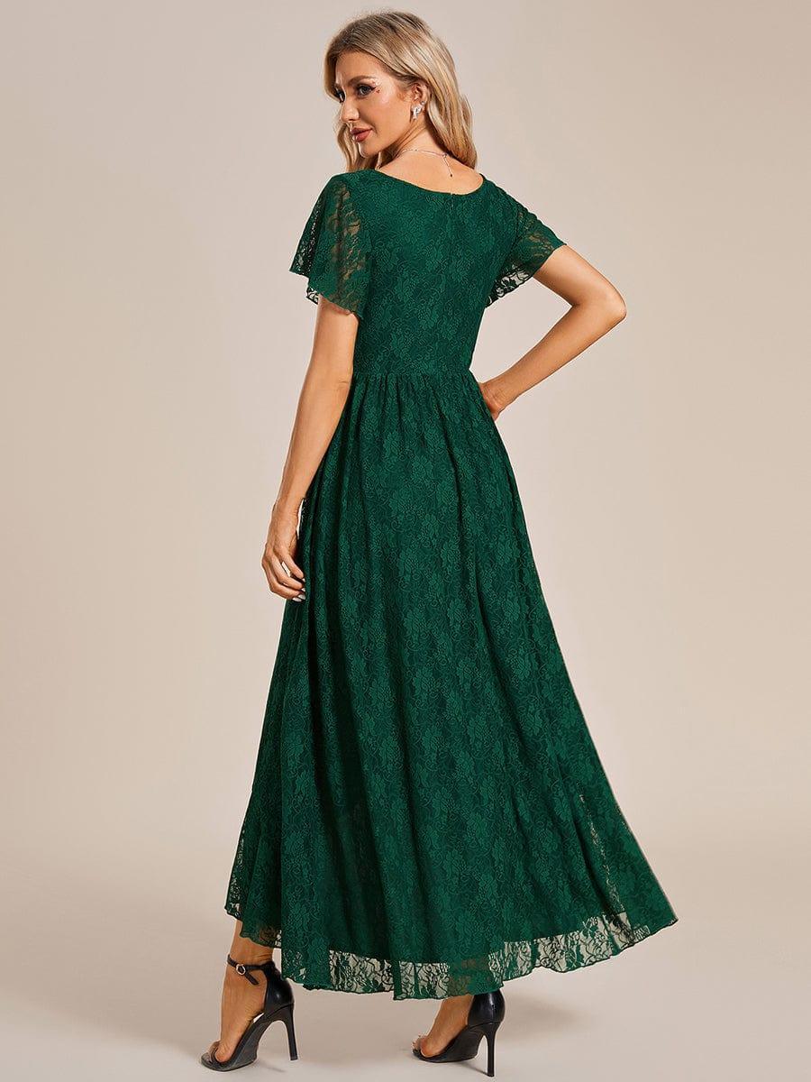 ever ELISE|Pleated V-Neck Lace Formal Evening Dress