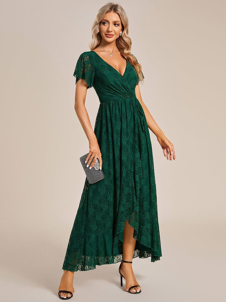ever ELISE|Pleated V-Neck Lace Formal Evening Dress