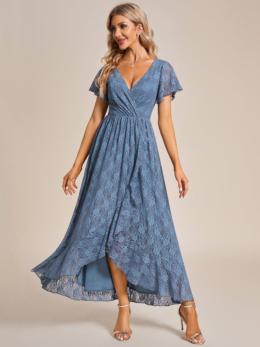 ever ELISE|Pleated V-Neck Lace Formal Evening Dress