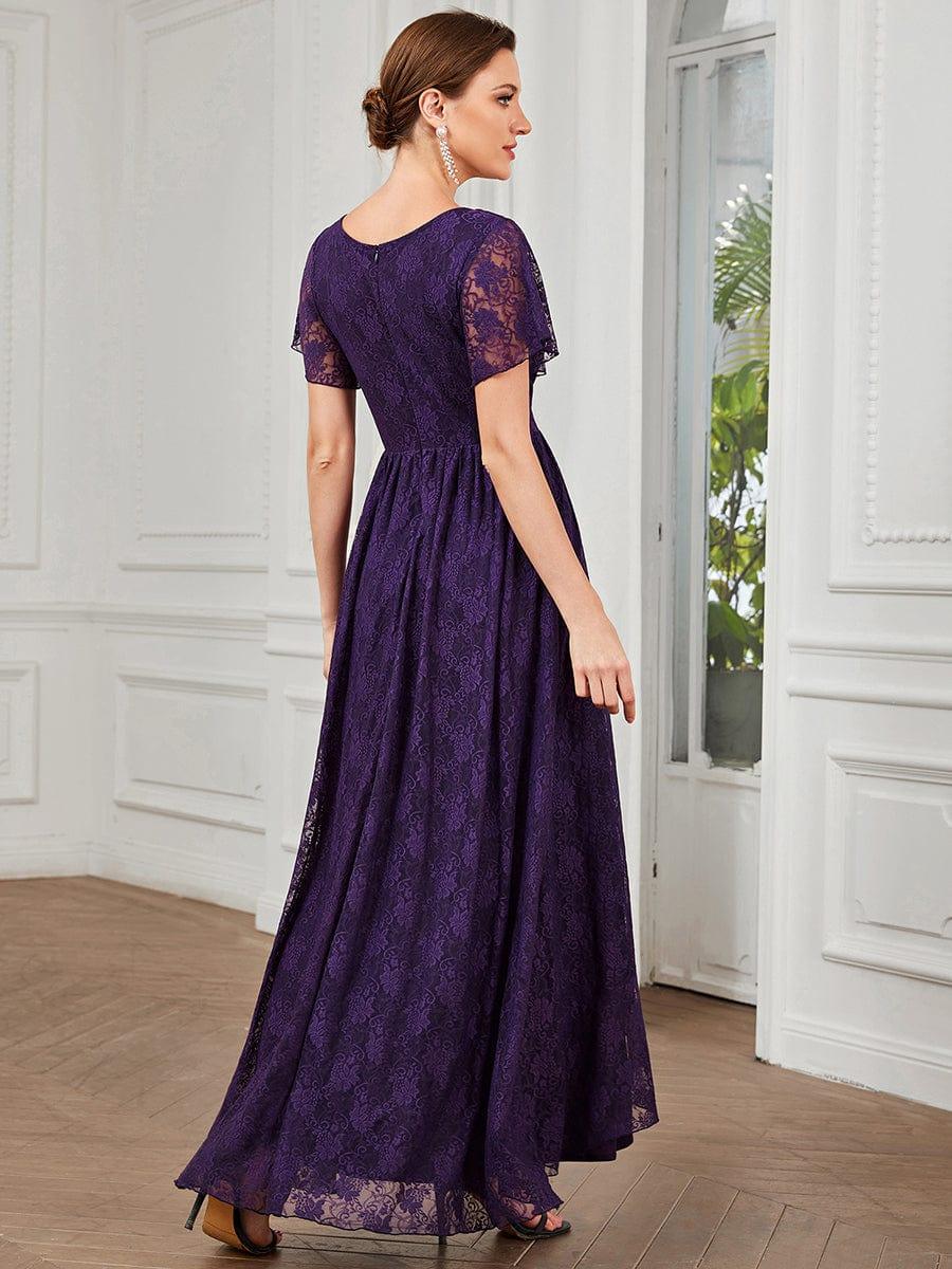 ever ELISE|Pleated V-Neck Short Sleeve Ruffled Lace Wedding Guest Dress