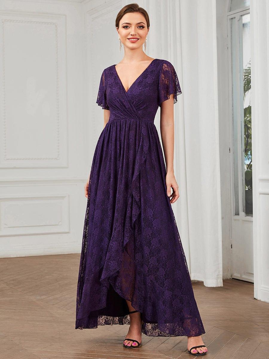 ever ELISE|Pleated V-Neck Lace Formal Evening Dress