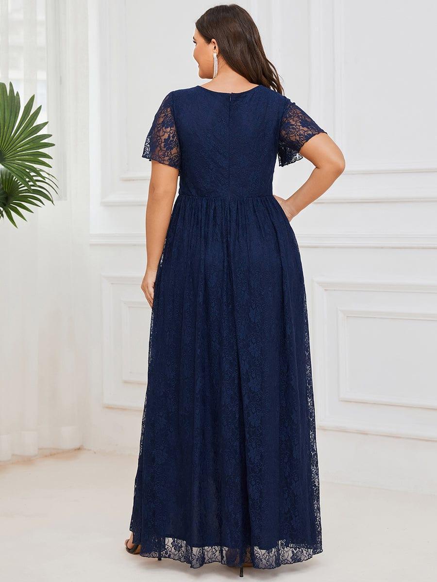 ever ELISE|Pleated V-Neck Lace Formal Evening Dress