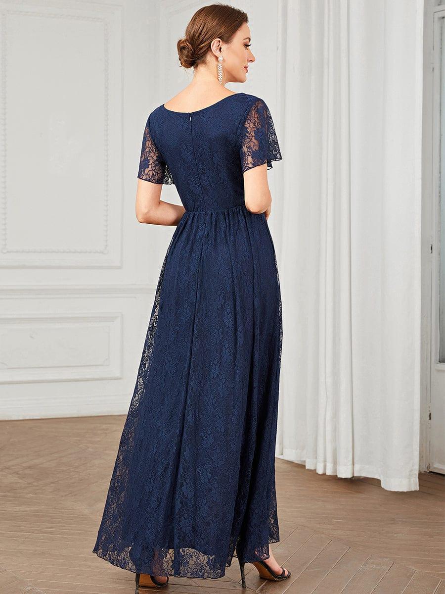 ever ELISE|Pleated V-Neck Lace Formal Evening Dress