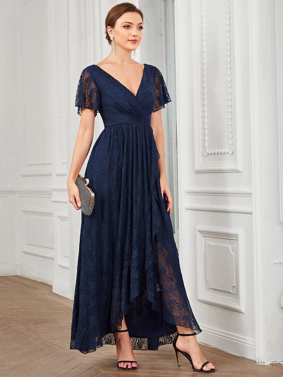 ever ELISE|Pleated V-Neck Lace Formal Evening Dress