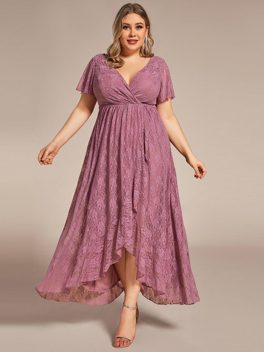 ever ELISE|Pleated V-Neck Lace Formal Evening Dress