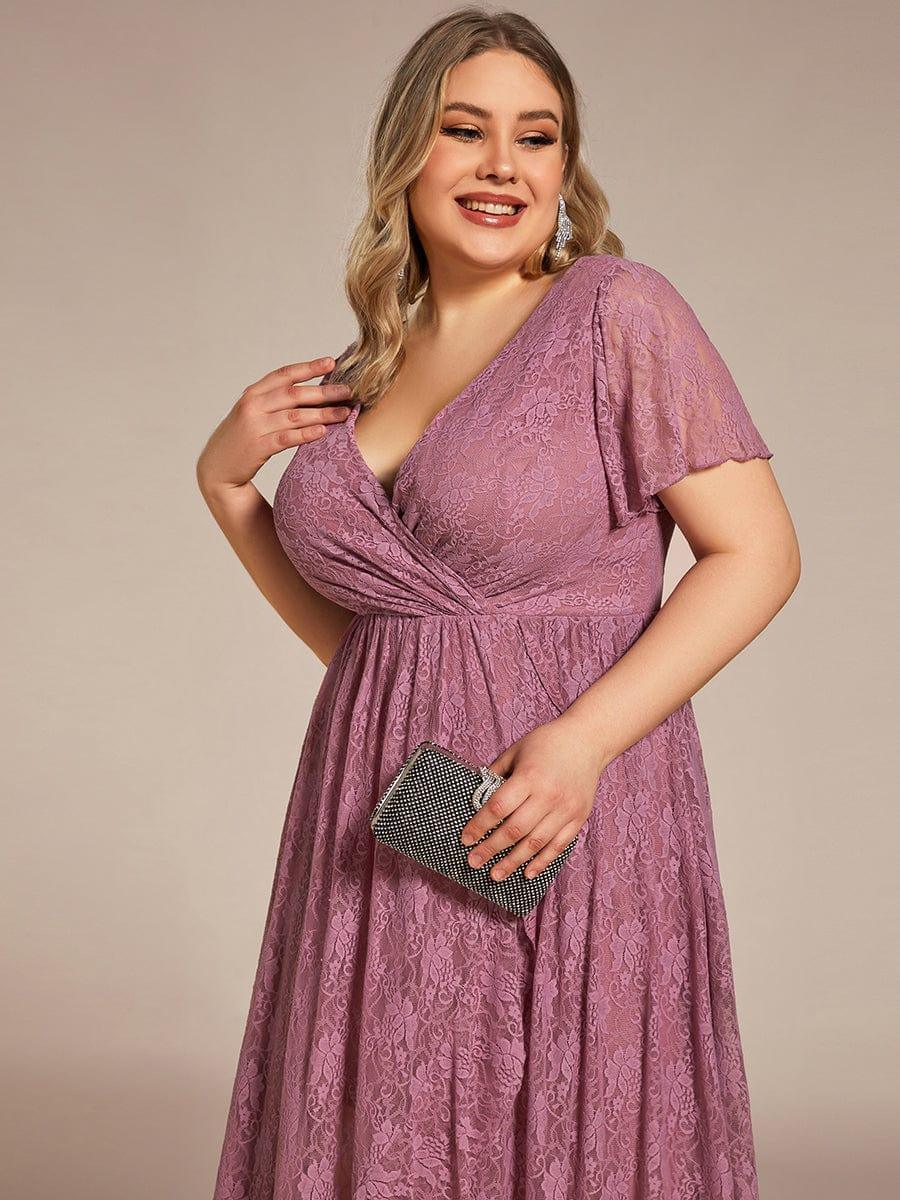 ever ELISE|Pleated V-Neck Lace Formal Evening Dress