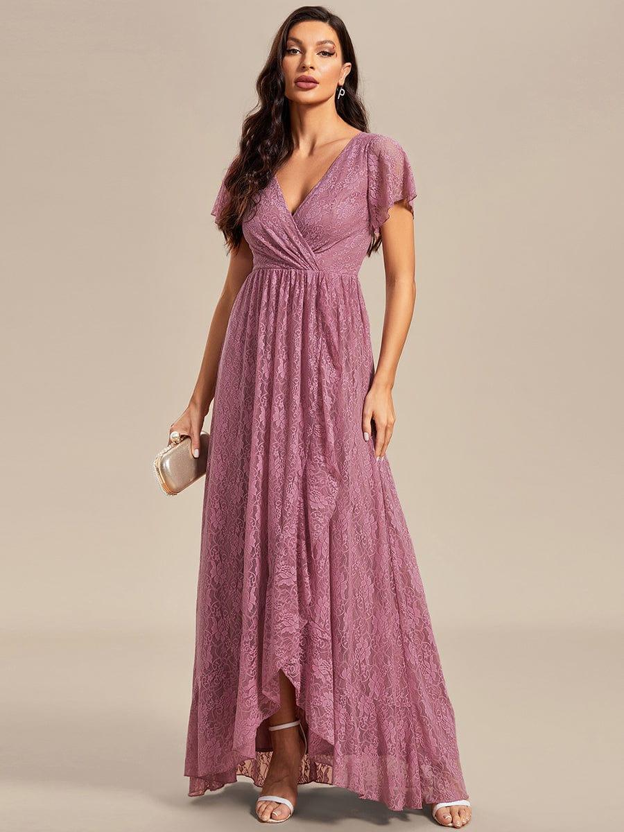 ever ELISE|Pleated V-Neck Lace Formal Evening Dress