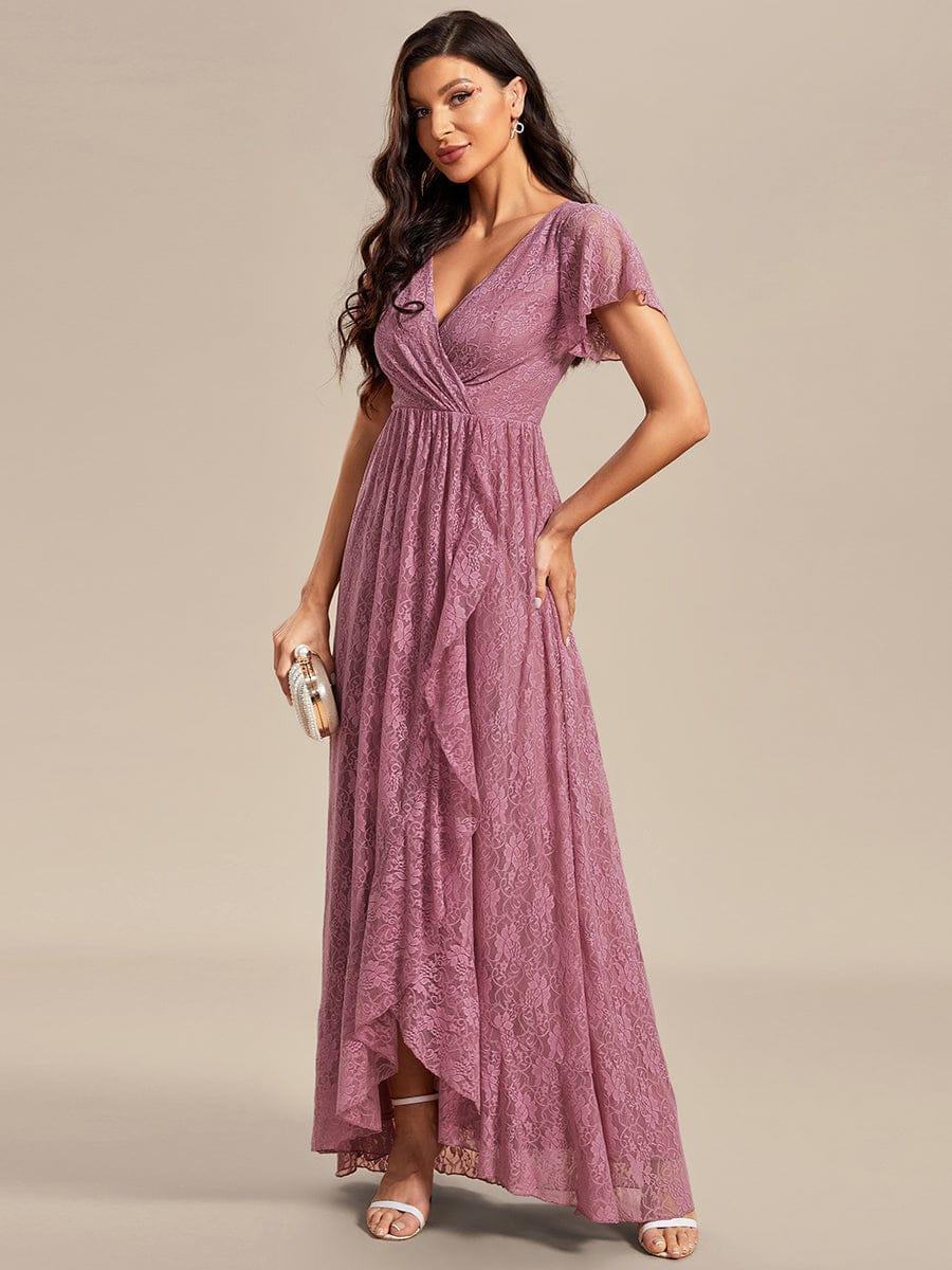 ever ELISE|Pleated V-Neck Lace Formal Evening Dress