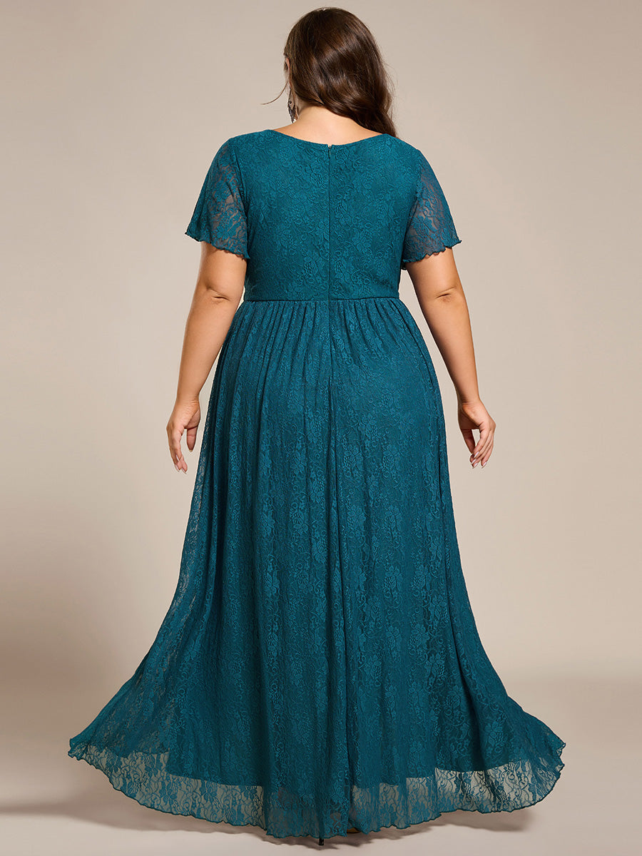 ever ELISE|Pleated V-Neck Lace Formal Evening Dress