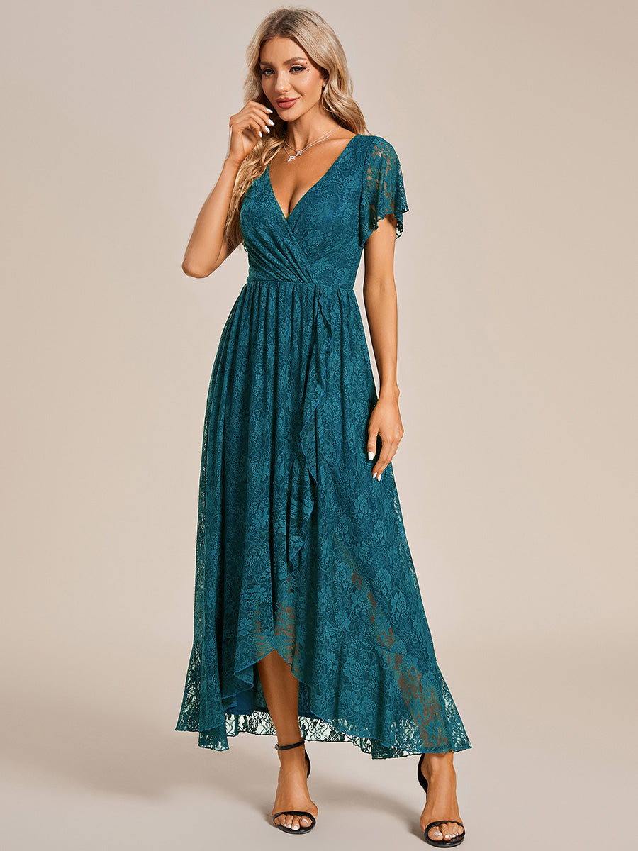 ever ELISE|Pleated V-Neck Lace Formal Evening Dress