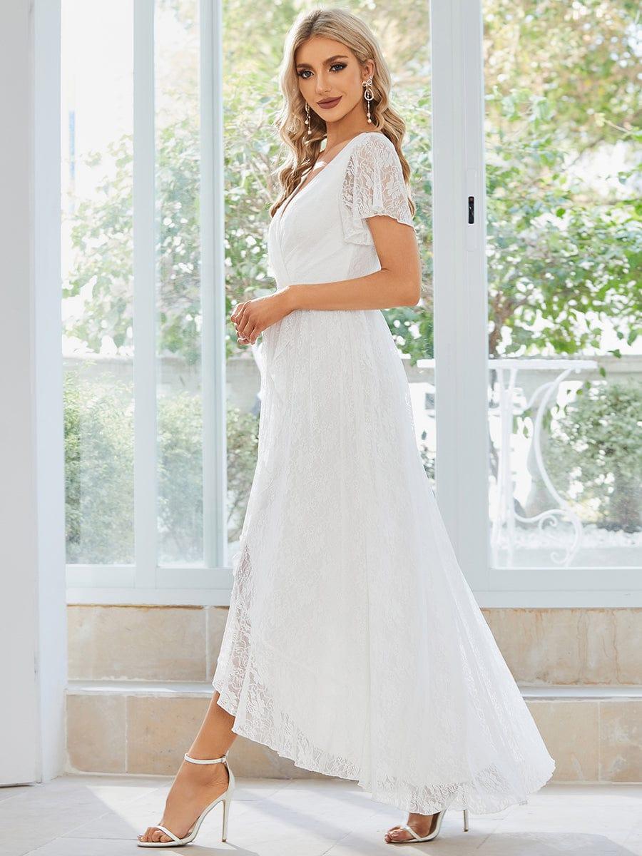 ever ELISE|Pleated V-Neck Lace Formal Evening Dress