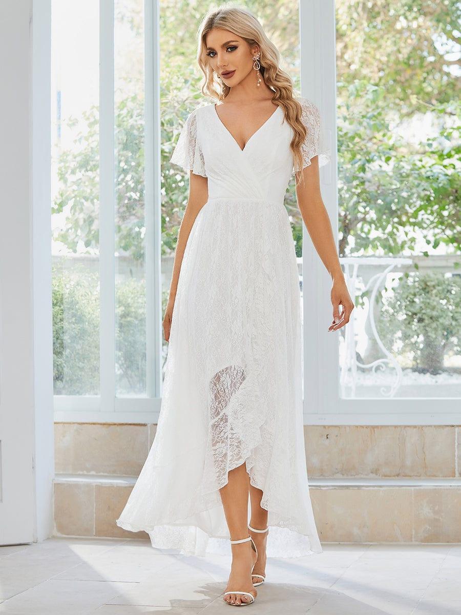 ever ELISE|Pleated V-Neck Lace Formal Evening Dress