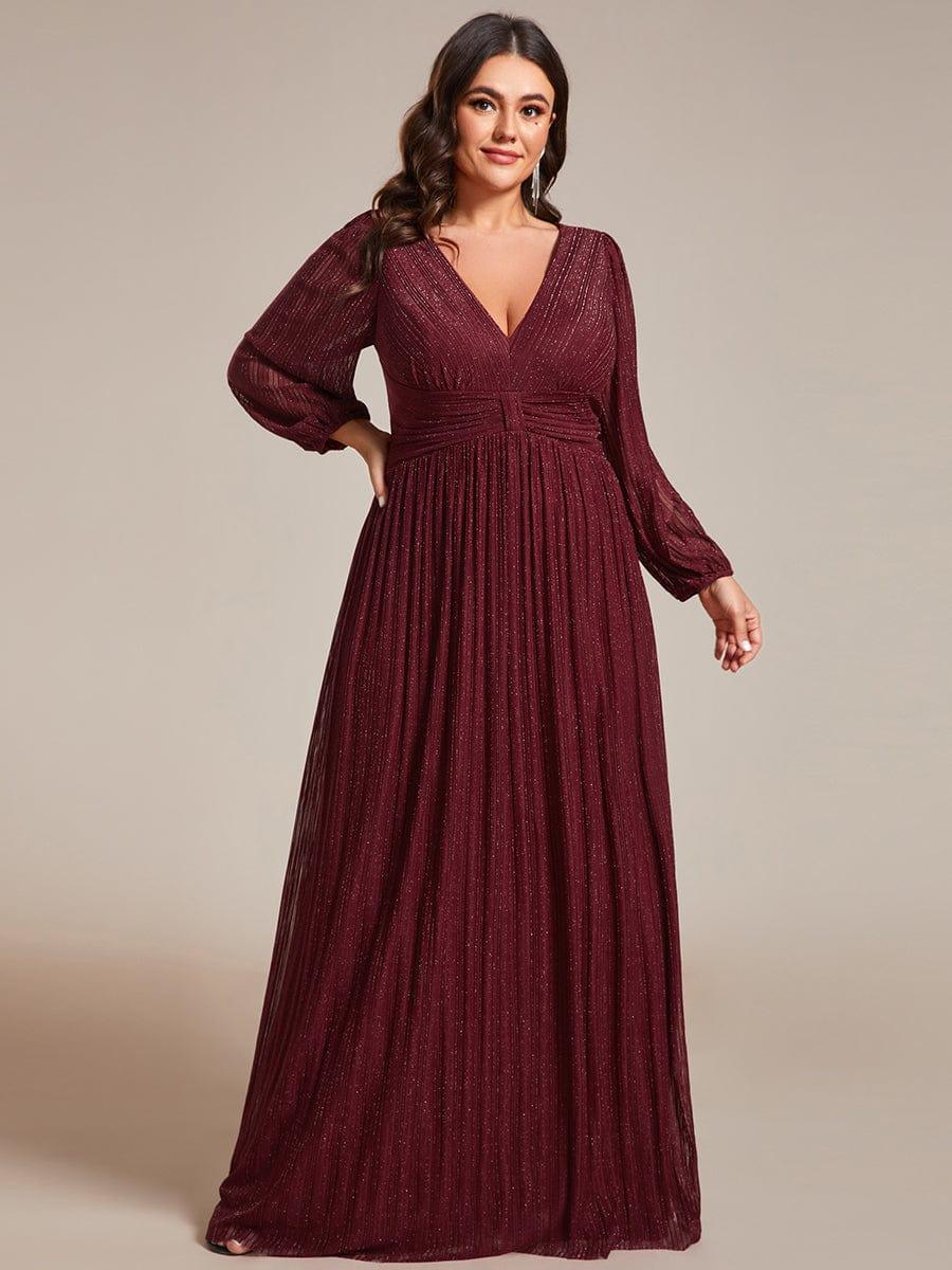 ever BRYM|Glittery Empire Waist Long Lantern Sleeves A-Line Evening Dress