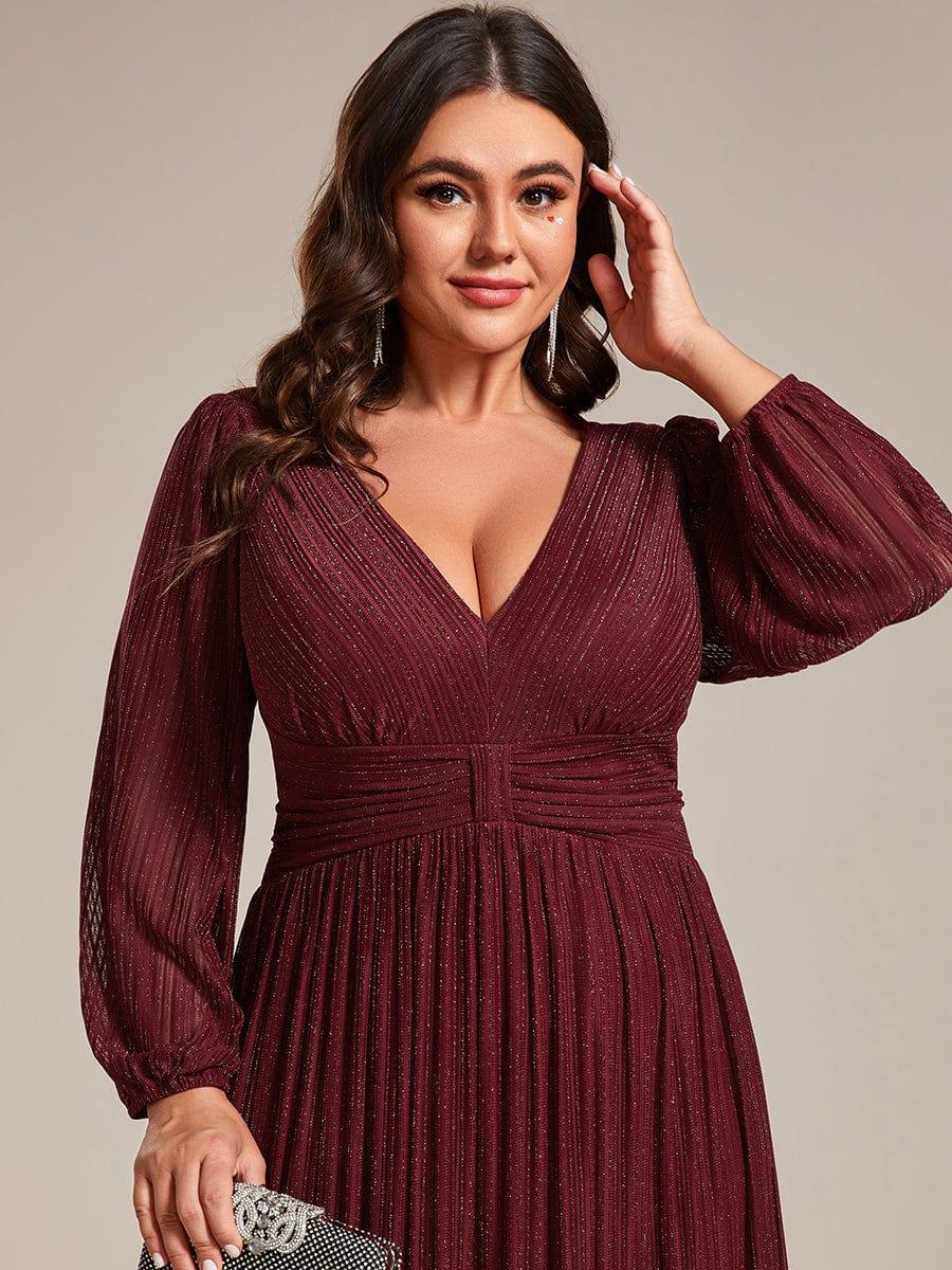 ever BRYM|Glittery Empire Waist Long Lantern Sleeves A-Line Evening Dress