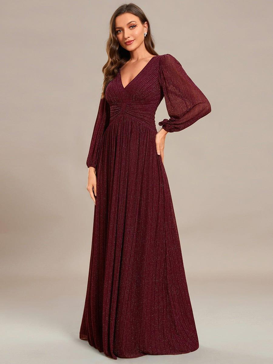 ever BRYM|Sequin Long Lantern Sleeves Maxi Wedding Guest Dress