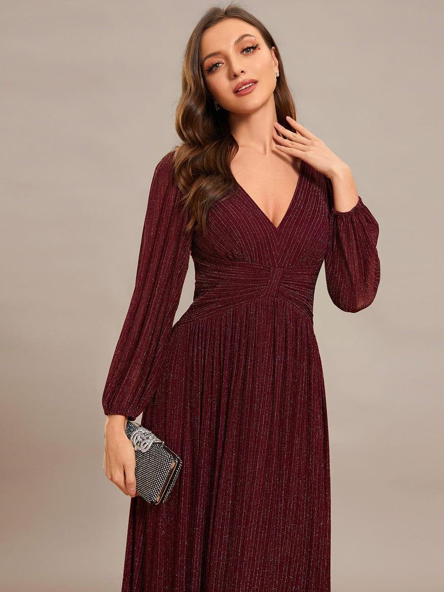 ever BRYM|Sequin Long Lantern Sleeves Maxi Wedding Guest Dress