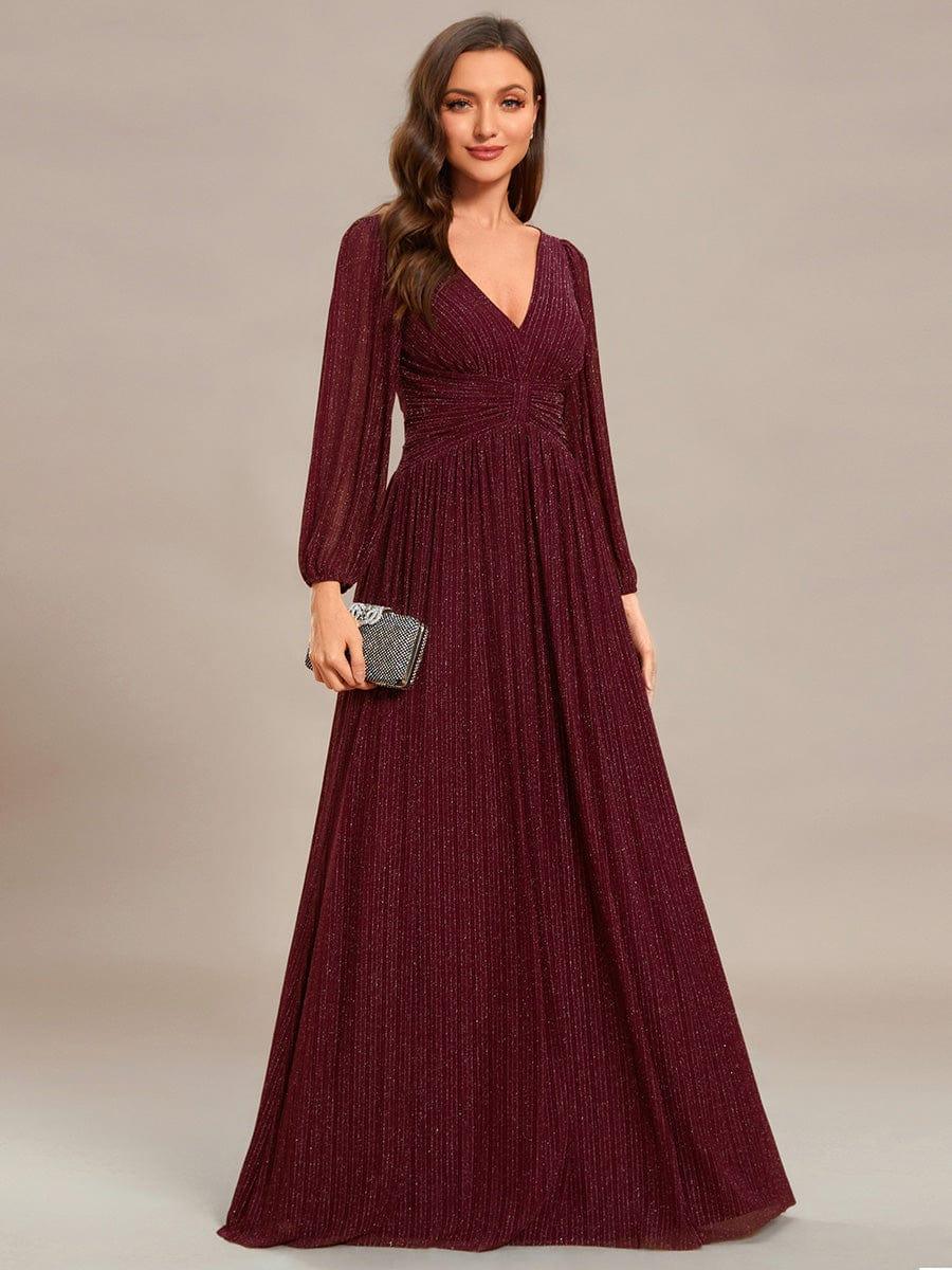 ever BRYM|Sequin Long Lantern Sleeves Maxi Wedding Guest Dress
