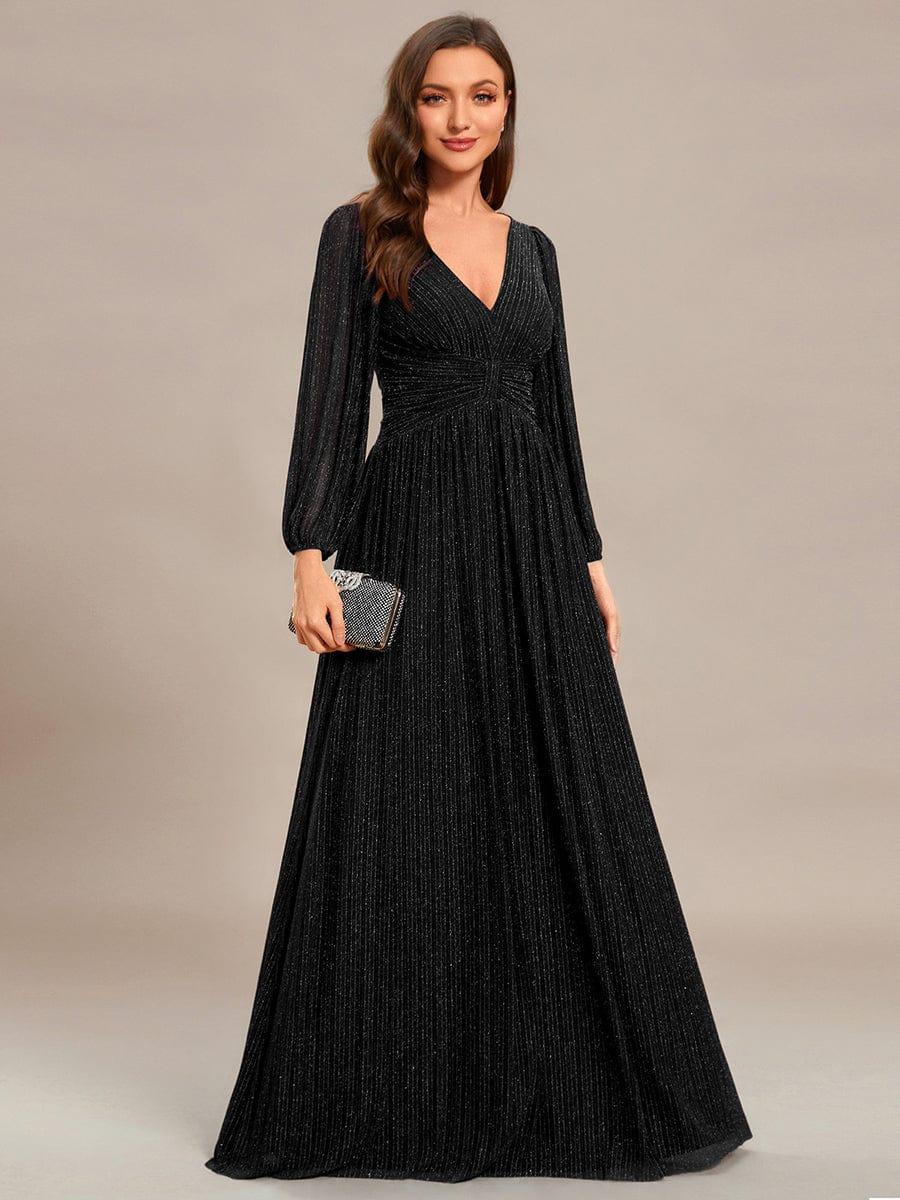 ever BRYM|Sequin Long Lantern Sleeves Maxi Wedding Guest Dress