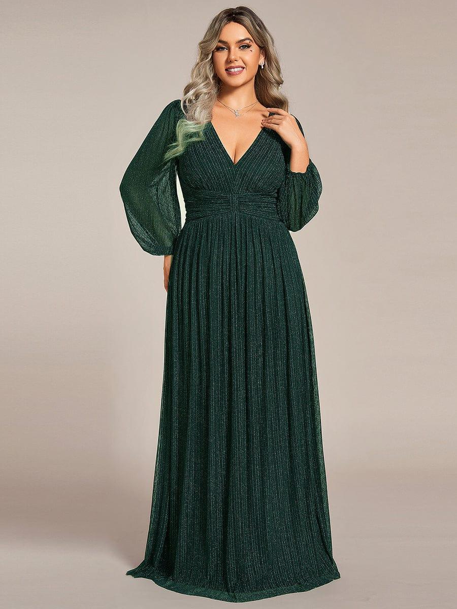 ever BRYM|Sequin Long Lantern Sleeves Maxi Wedding Guest Dress