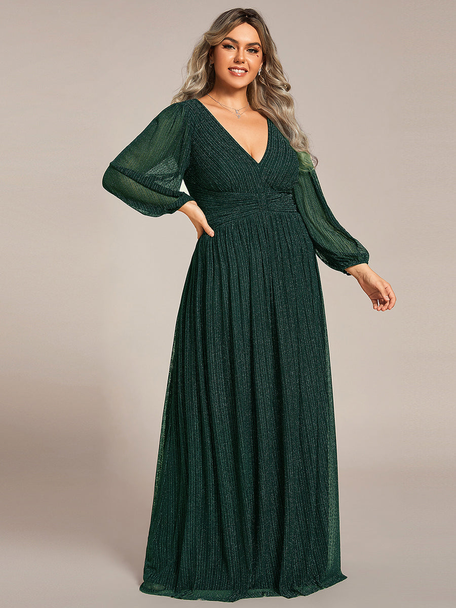 ever BRYM|Glittery Empire Waist Long Lantern Sleeves A-Line Evening Dress