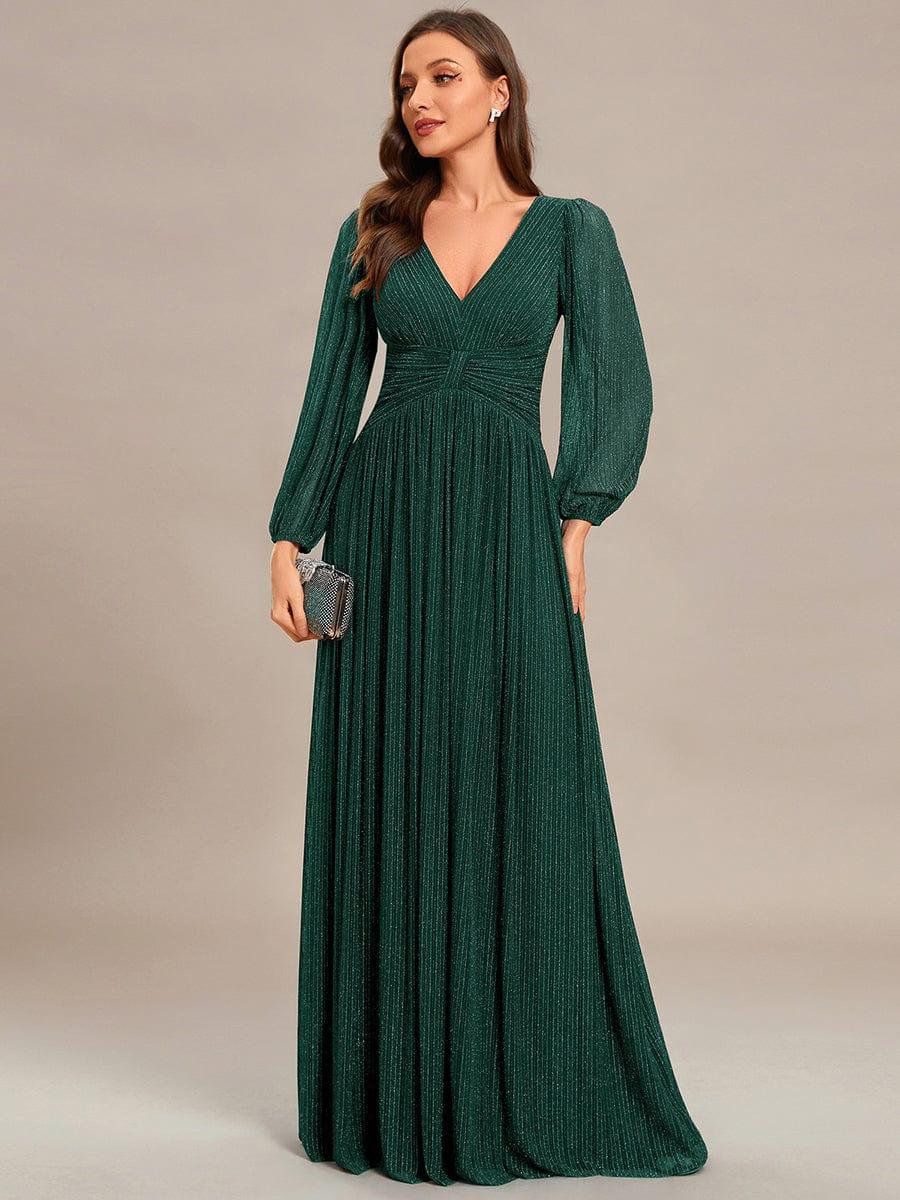ever BRYM|Sequin Long Lantern Sleeves Maxi Wedding Guest Dress