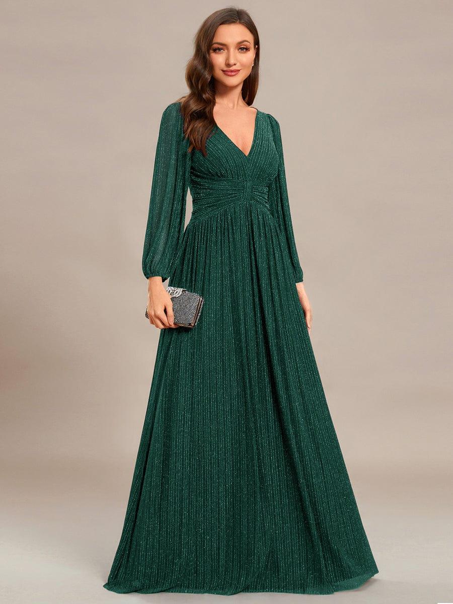 ever BRYM|Sequin Long Lantern Sleeves Maxi Wedding Guest Dress