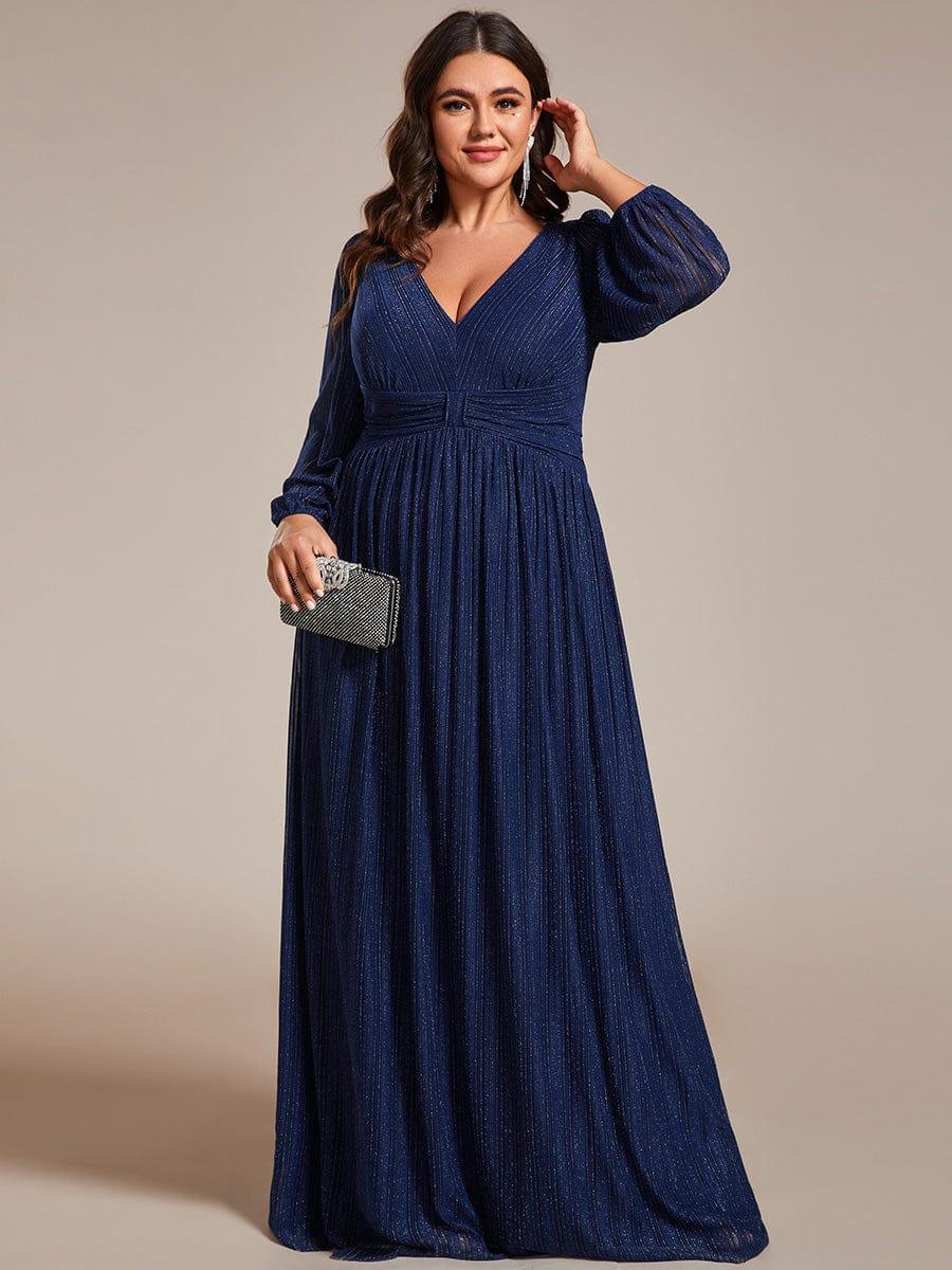 ever BRYM|Glittery Empire Waist Long Lantern Sleeves A-Line Evening Dress