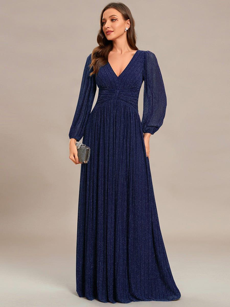 ever BRYM|Sequin Long Lantern Sleeves Maxi Wedding Guest Dress
