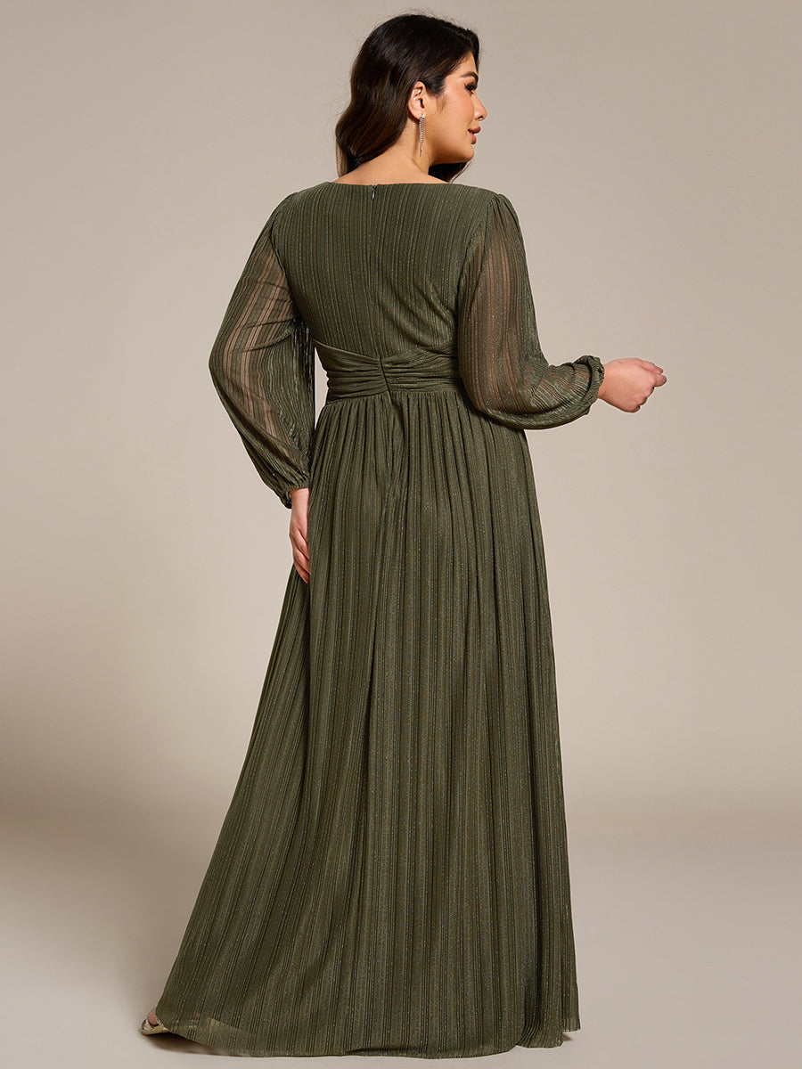 ever BRYM|Glittery Empire Waist Long Lantern Sleeves A-Line Evening Dress