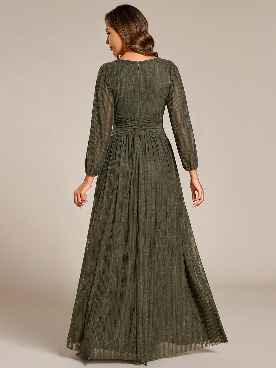 ever BRYM|Glittery Empire Waist Long Lantern Sleeves A-Line Evening Dress