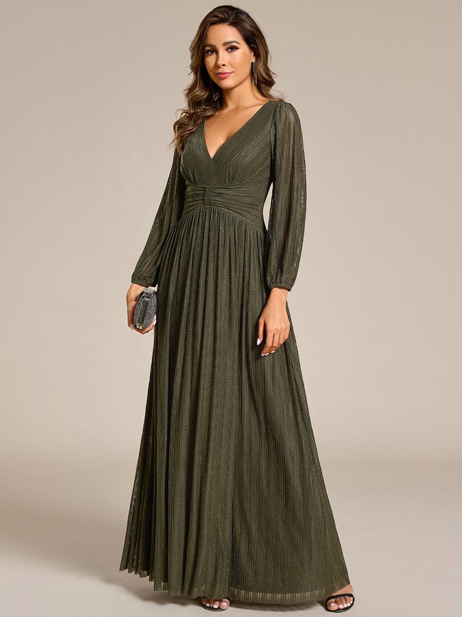 ever BRYM|Sequin Long Lantern Sleeves Maxi Wedding Guest Dress
