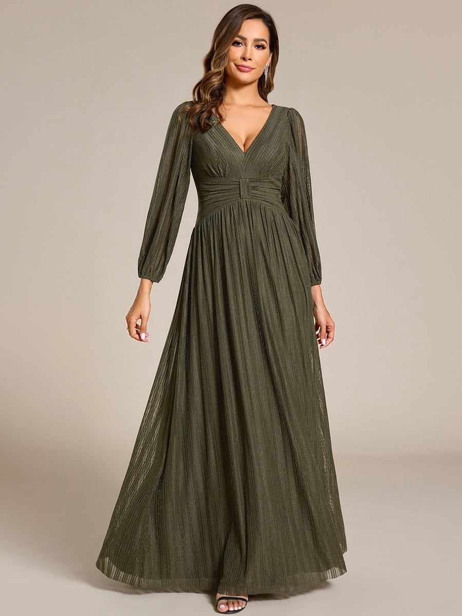 ever BRYM|Sequin Long Lantern Sleeves Maxi Wedding Guest Dress