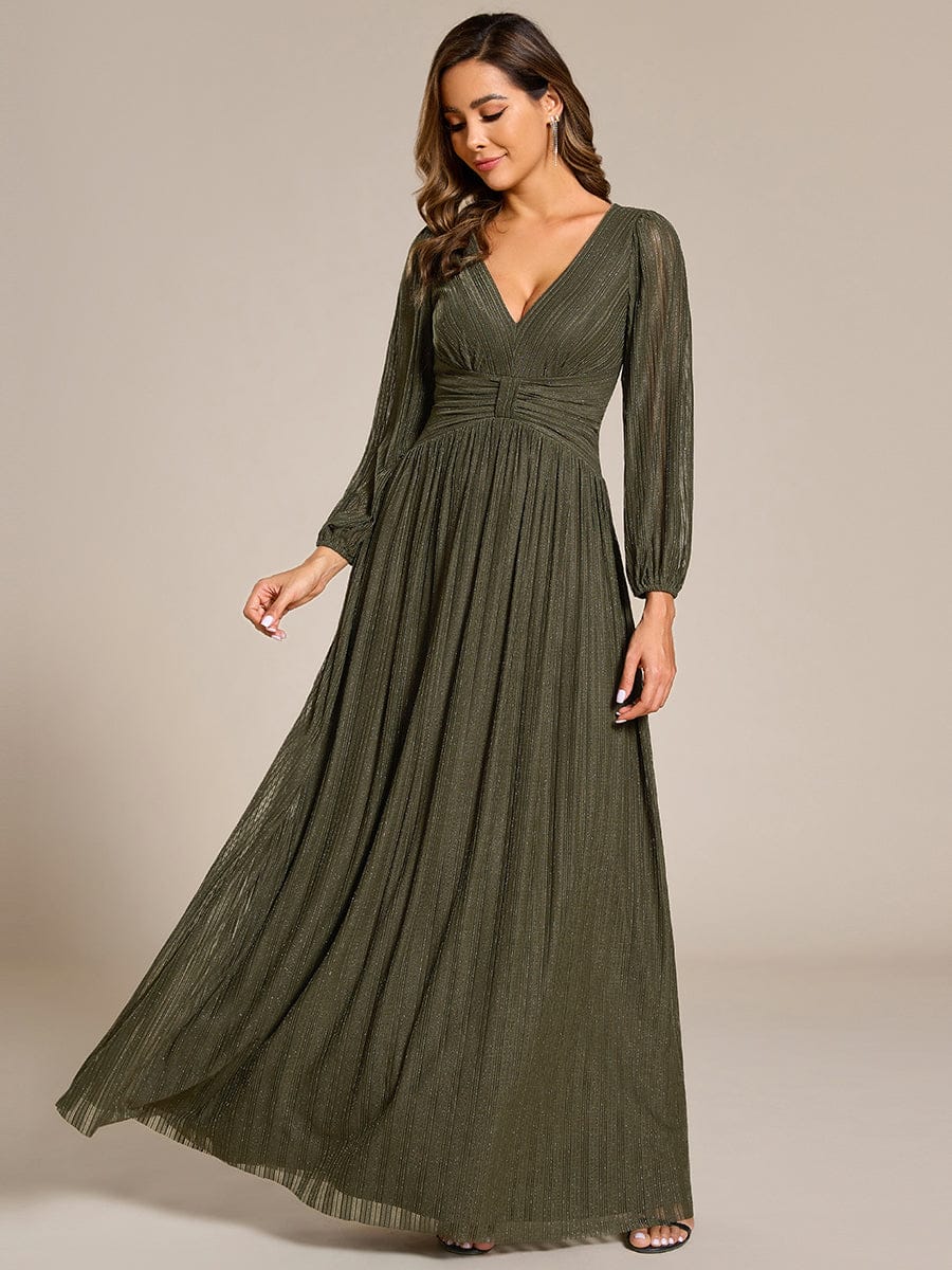 ever BRYM|Sequin Long Lantern Sleeves Maxi Wedding Guest Dress