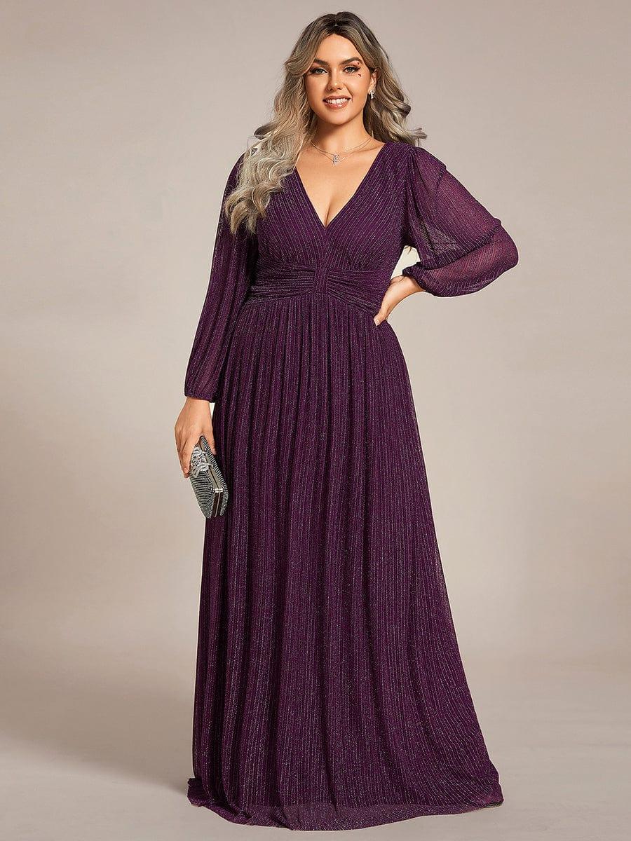 ever BRYM|Glittery Empire Waist Long Lantern Sleeves A-Line Evening Dress