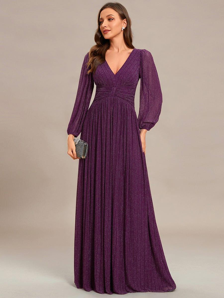 ever BRYM|Sequin Long Lantern Sleeves Maxi Wedding Guest Dress