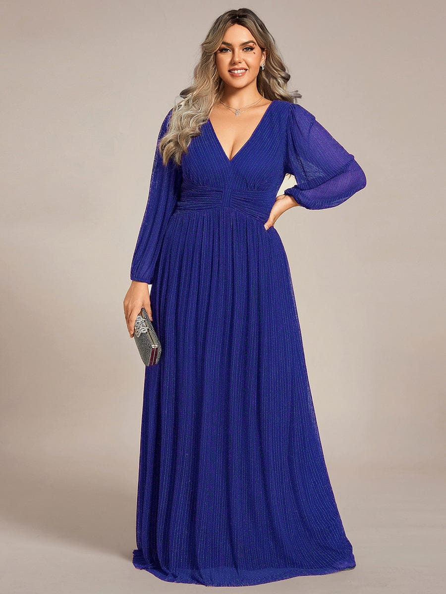 ever BRYM|Glittery Empire Waist Long Lantern Sleeves A-Line Evening Dress