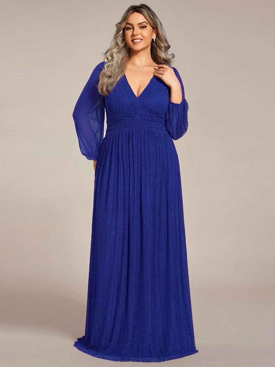 ever BRYM|Glittery Empire Waist Long Lantern Sleeves A-Line Evening Dress